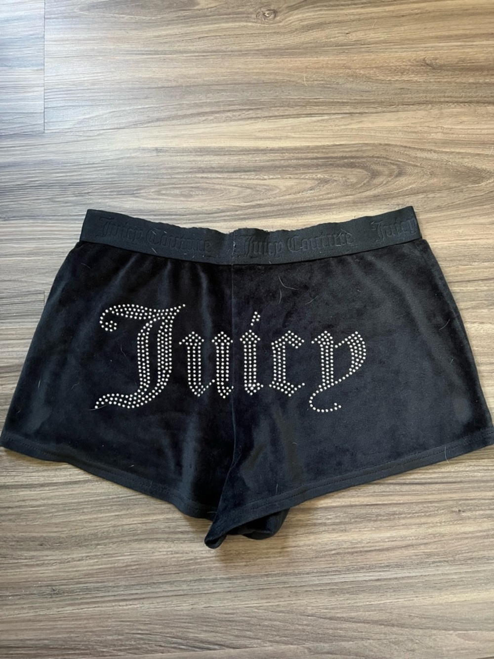 Juicy Couture Black Velour Rhinestone 'Juicy' Logo Shorts